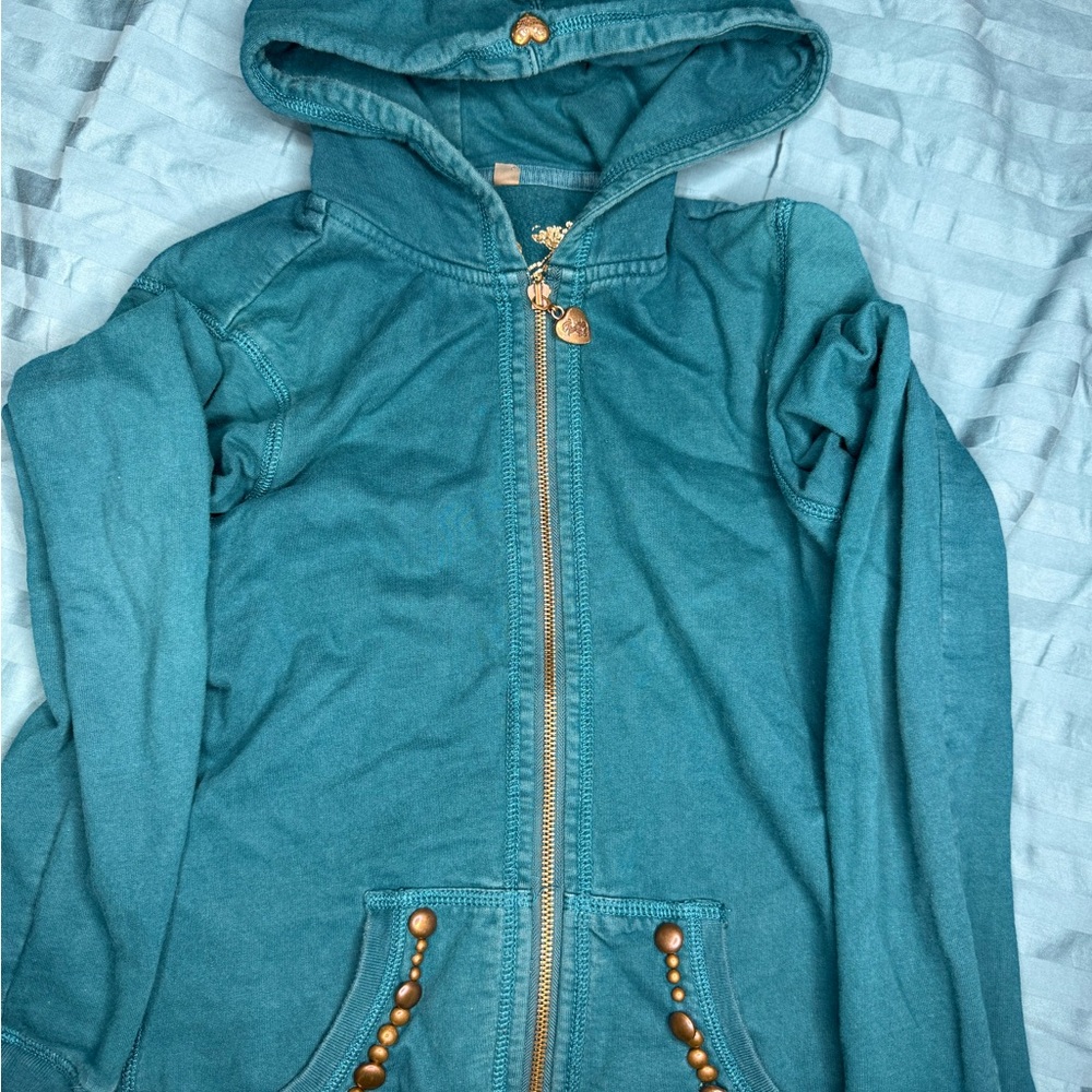 TWISTED HEART Teal Hoodie with Gold Details